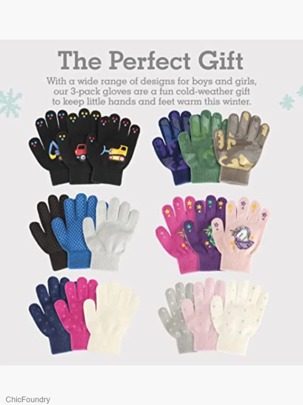 3 Pack Kids Winter Gloves - Soft Warm Stretchy Knit Gloves for Boys & Girls